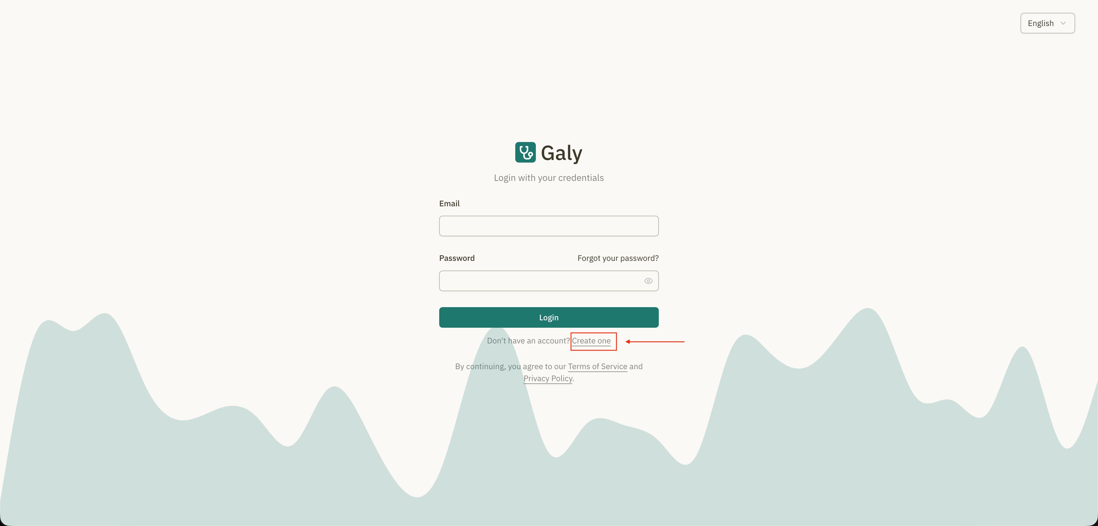 Login page with "Create one" link highlighted