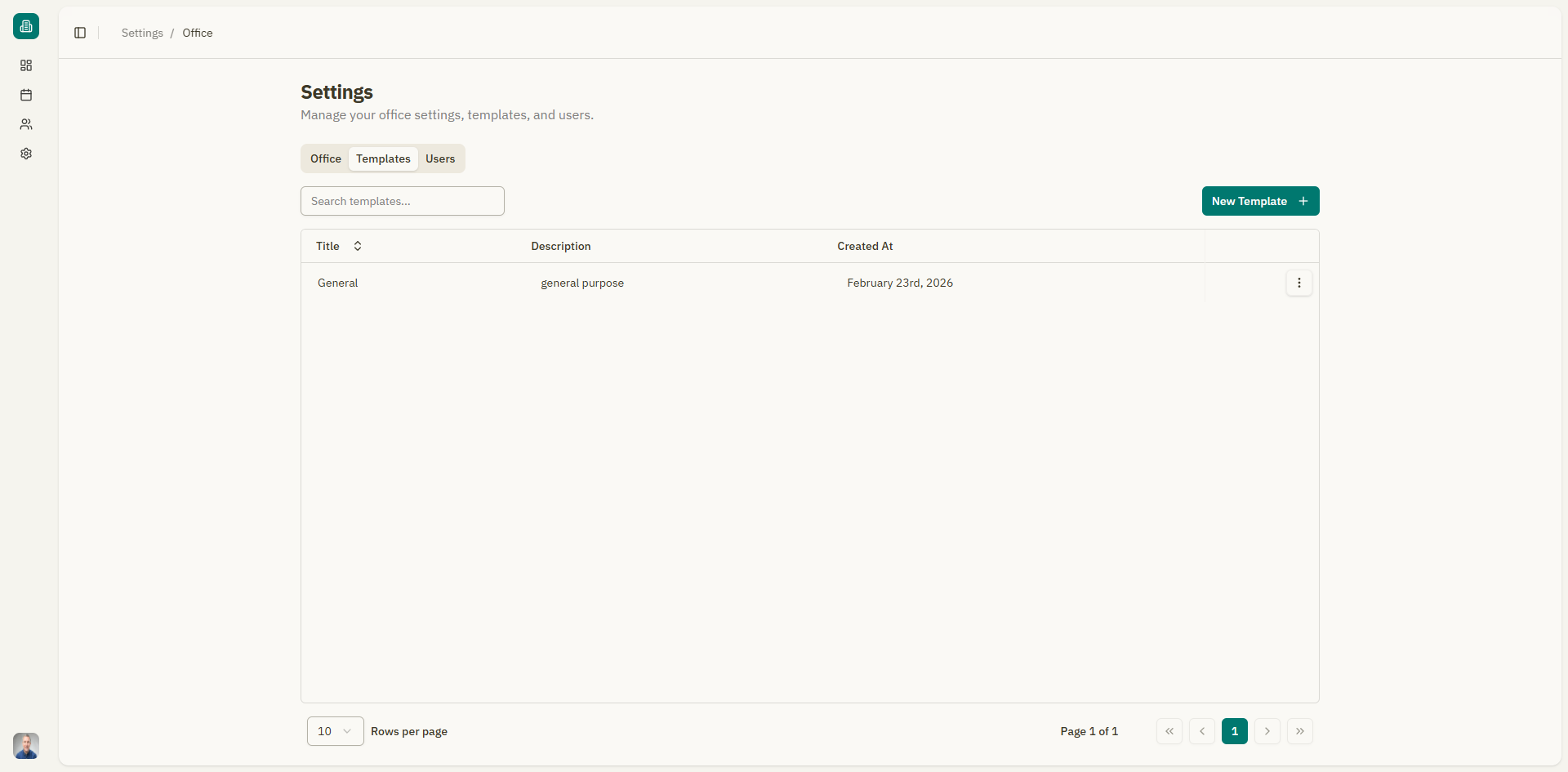 Screen: Templates Settings