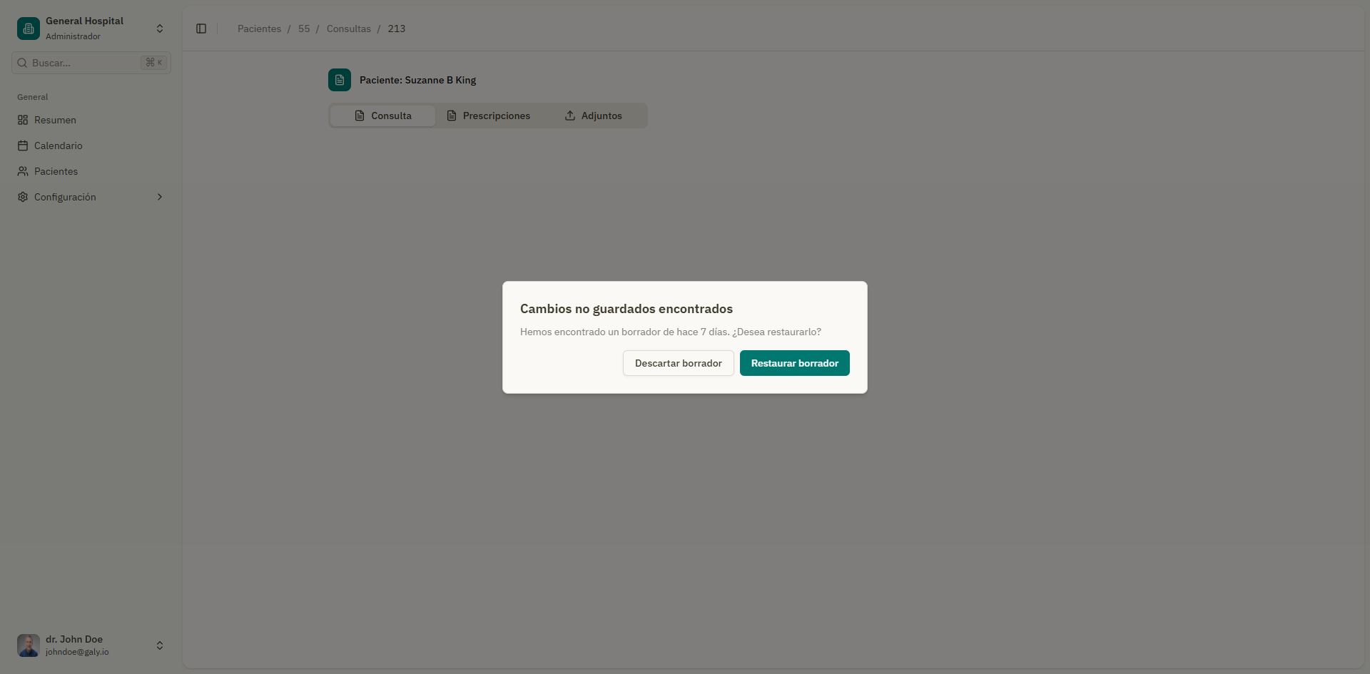 Draft recovery dialog