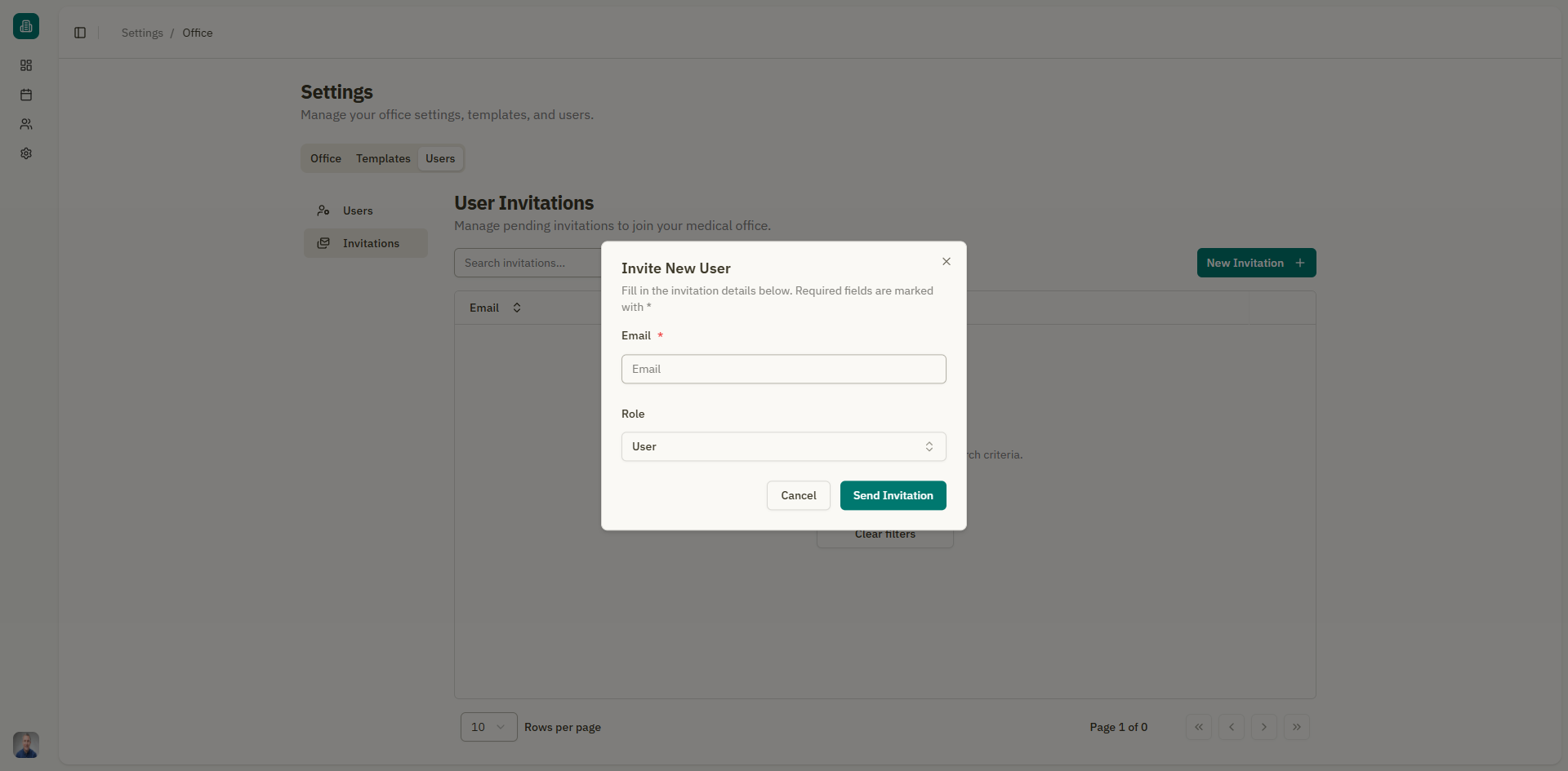 Screen: New invitation form