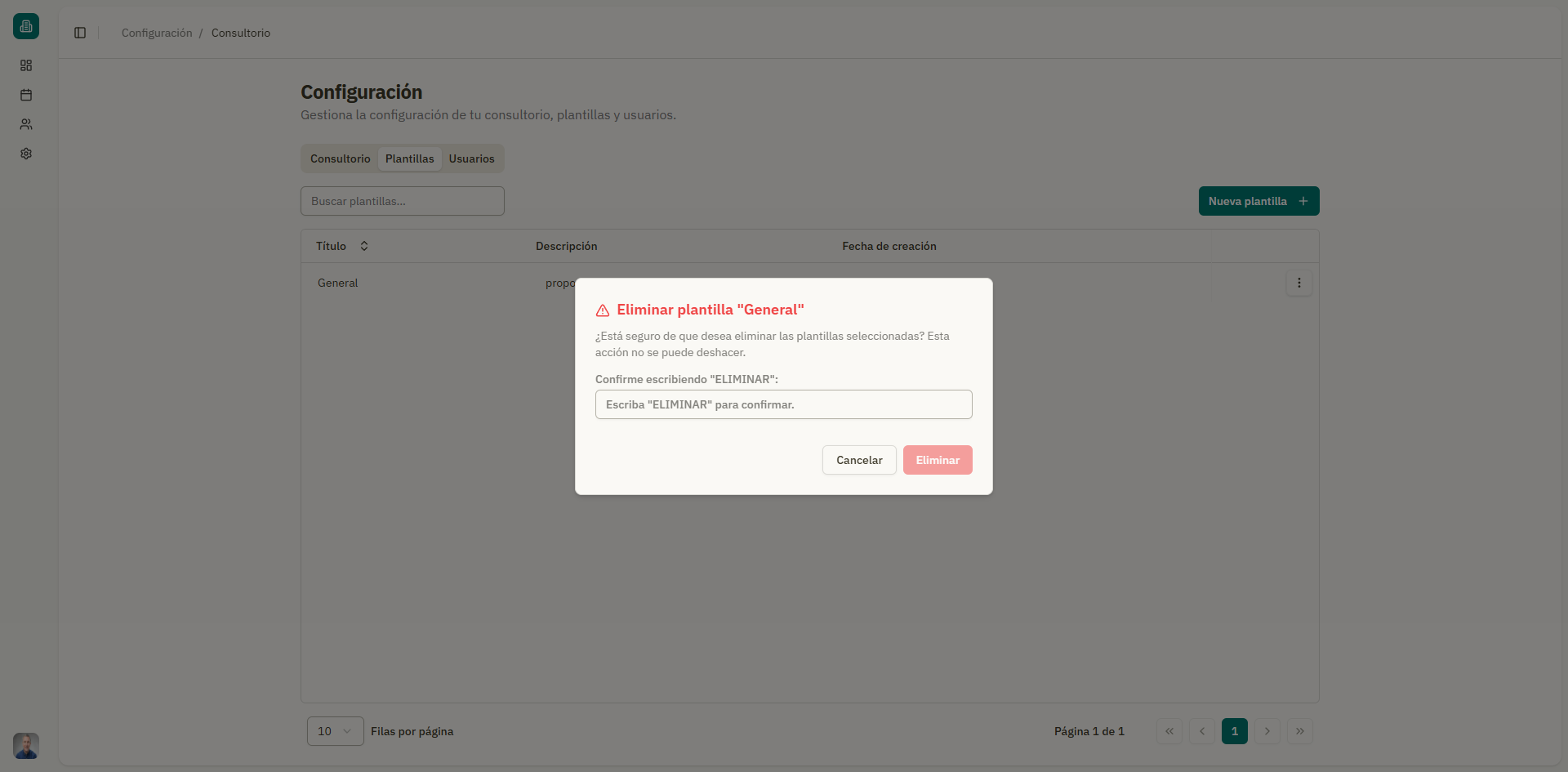 Captura: Dialogo de confirmacion de eliminacion de plantilla